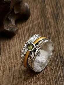 1pc Fashionable Bohemian Style Silver Tone Rhinestone Embellished Ring, Suitable For Women As Memorial Gift Jewelry - 銀色 - 查看 4