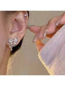 Rhinestone Bow Decor Stud Earrings - Nhiều màu 3 - Xem 2