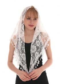 Velo de encaje, velo de misa, velo triangular mantilla, velos católicos para mujeres, velo para cubrir la cabeza en la misa catedral, velos con flecos para la misa latina, velos para la iglesia para mujeres