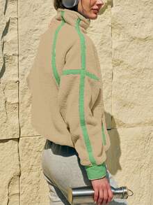 Women's Viral Sherpa Pullover Oversized Half Zip Sweatshirt | Cozy Y2K Winter Loungewear With Pocket Tumbler Fit - màu nâu - Xem 2