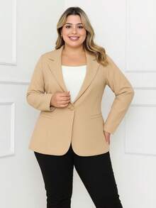 Women's Plus Size Tailored Blazer With Button Jackets 2025 FL-219 - 米色 - 查看 2