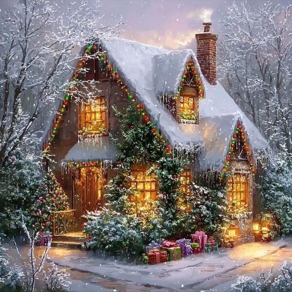 1 Stück Diamant-Malerei-Set Weihnachtsbild DIY 5D Stickerei Fantasy Mosaik Schneehaus Wanddekoration Heimdekoration Geschenk 40x40cm/16x16 Zoll ohne Rahmen