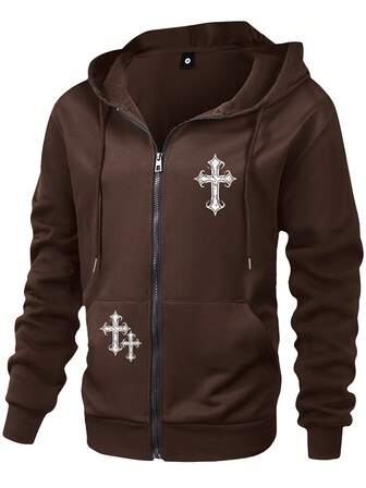 봄 & 가을 신상 남성 재킷 캐주얼 토끼 그래픽 프린트 지퍼 포켓 겉옷, 레귤러 핏 플러스플러스 사이즈