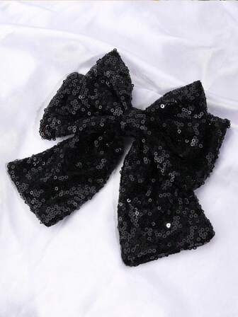 1pc Black Sequin Hair Bows For Women Large Bow French Clips Wedding Plain Elegant Hair Clips Gothic French Barrettes Women Hair Accessories, Hair Slide, Hair Barrettes