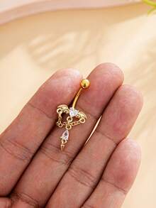 1pc Halloween Bat Wing Chain Belly Button Ring Pendant, Stainless Steel Sexy Piercing Jewelry For Festival Wear