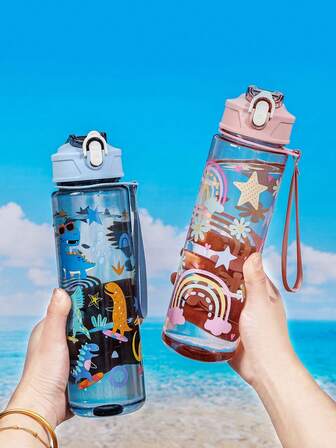 1 件 800 毫升恐龙设计吸管杯，户外运动露营水瓶，大容量便携式可爱渐变色塑料水瓶，适合女士办公室