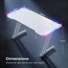 HLONONE Gaming Tisch, Gaming Schreibtisch mit LED, PC Tisch Gaming mit Carbonfaser Oberfläche, Stabiler Computertisch für Gaming mit Kopfhörerhaken und Getränkehalter, Weiß