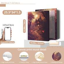 1pc Scary Halloween Canvas Art - Pumpkin And Poster, Gothic Vintage Wall Decor, Retro Yard And Church Tombstone Design, Unframed, Suitable For Home Decor, Room Decor, Bedroom Decor, Living Room Decoration, Bathroom Decor - Halloween Autumn Wall Decor, Optional Wall Art With Frame