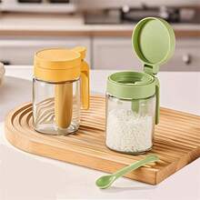 Transparent Glass Spice Jars With Spoons, Salt Shaker, Seasoning Bottles, Spice Containers, Condiment Storage Boxes For Kitchen