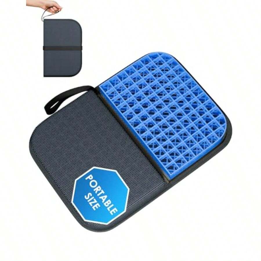 Gel Seat Cushion Portable Travel Cushion For Long Sitting Thick And Foldable 14.5" X 10.5" Large Size Chair Seat Cushion For Office Chair Car Wheelchair Relief Sciatica Coccyx Pain - 灰色 - 查看 1