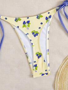 女士夏季泳装，甜美可爱风格，饰有小蕾丝和蝴蝶结，钢圈设计，充满少女魅力，休闲印花款式，适合海滩度假和泳池派对。 - 彩色 - 查看 5