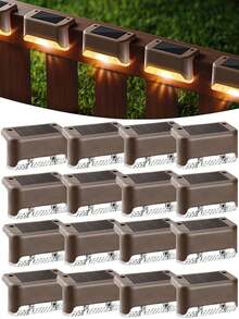 16 件装户外太阳能甲板灯、防水户外装饰灯、太阳能花园灯、户外栅栏灯、太阳能台阶灯、暖色 LED 灯，适用于户外楼梯、台阶、栅栏、花园、阳台、庭院、露台和小路 - 咖啡棕 - 查看 11