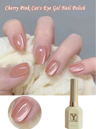 1 pieza Esmalte de uñas en gel de ojo de gato YANSHINI - 15ml Esmalte de gel magnético color rosa cereza, estilos acogedores de otoño e invierno, esmalte de uñas transparente, esmalte de gel de ojo de gato rosa, regalo de manicura, arte de uñas de salón DIY para mujeres