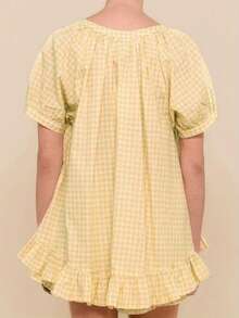 Women's Gingham Short Sleeve Ruffled Top And Elastic Waist Ruffled Shorts Summer Casual Set - Bright Yellow - View 6