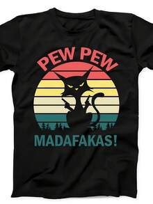 Pew Pew Mfakas R Black Cat With Guns Funny Gift Black Tee T Shirt B207 - Style21 - View 1