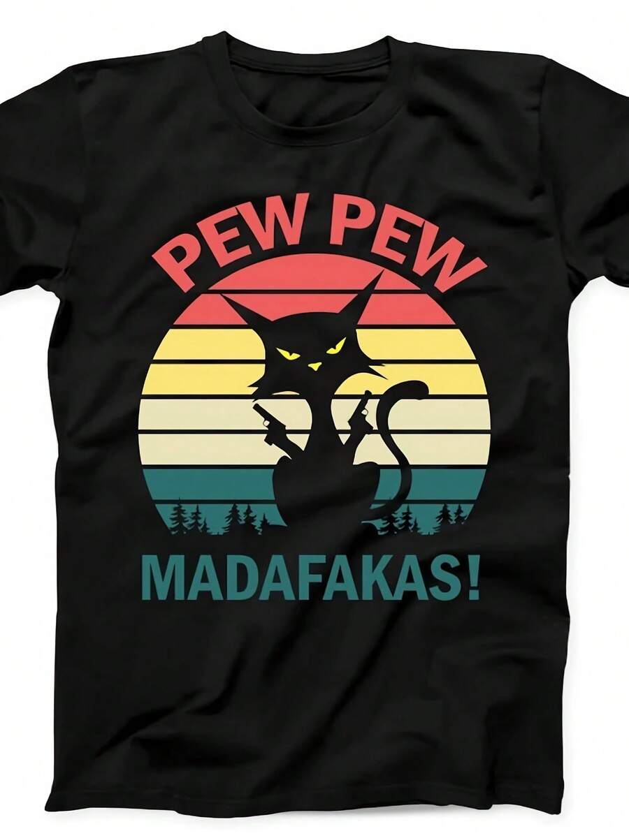Pew Pew Mfakas R Black Cat With Guns Funny Gift Black Tee T Shirt B207 - Style21 - View 1