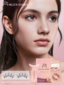 Mlen Diary 磁性睫毛套装，11.5-12.5 毫米可重复使用假睫毛，无需眼线，升级版 3D 双磁性睫毛，便携式无胶睫毛簇，适合轻盈自然妆容（紫罗兰色）条状睫毛、睫毛、睫毛、假睫毛