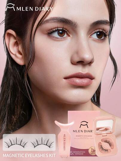  Mlen Diary 磁性睫毛套装，11.5-12.5 毫米可重复使用假睫毛，无需眼线，升级版 3D 双磁性睫毛，便携式无胶睫毛簇，适合轻盈自然妆容（紫罗兰色）条状睫毛、睫毛、睫毛、假睫毛