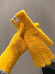 1 Pair Solid Color Rabbit Fur Knit Gloves, Warm And Windproof For Autumn/Winter, Versatile For Students And Couples