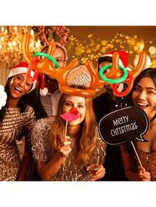 1 充气驯鹿角全球投掷游戏套装 - 非常适合圣诞节、万圣节和复活节派对 - 耐用的 PVC 材料，最佳选择，非常适合感恩节、派对游戏、节日娱乐、季节性装饰、趣味设计、优质塑料、坚固结构、家庭庆祝活动、活动策划。