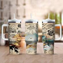 Harry Potter 40盎司不锈钢水瓶，带手柄和吸管，印有哈利波特猫头鹰标志，便携式保温杯，适合户外旅行（带吸管）| 1件 - 彩色 - 查看 8