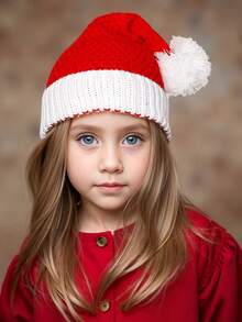 1 pezzo Cappello di Babbo Natale in peluche con bordo bianco classico, berretto natalizio per bambini per eventi festivi, cappello invernale festivo con pompon morbido per foto di famiglia, eventi in chiesa, recite scolastiche e decorazioni per l'albero di Natale - 1PC - Visualizzare 2
