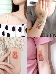4 Blatt Körperkunst Tattoo Aufkleber geeignet für Mädchen und Jungen, bunte süße Cartoon Drachen, Tiger, Fuchs und Elefant Tiermuster, wasserfeste Fake Tattoos, halten 2-5 Tage, können an Fingern, Armen, Hals, Schultern, Brust, Beinen und Knöcheln verwendet werden, geeignet für Urlaubsfeste und Geschenke