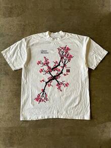 New 1pc Women'S Cherry Blossom Tree Graphic T-Shirt - Japanese Sakura Floral Tee With Minimalist White Shirt, Soft Everyday Casual Top For Spring/Summer Outfits, Birthday & Mother'S Day Gifts - Women'S Fashion Apparel, Ladies T Shirts, Spring Summer Apparel, Sakura Themed Shirt, Comfortable Fit Shirt, Spring Wardrobe, Geometric Print, Lightweight Material, Short Sleeve Tee, Gift Shoppers 18g Cotton - 白色 - 查看 6