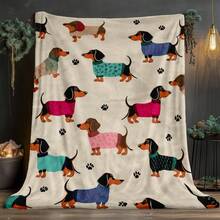 Super Soft Cute Dachshund Prints Flannel Printed 3D Blanket, As Birthday Gifts, Family, Wedding, Souvenir Blankets, Polyester Blankets Suitable For All Seasons, Washable, Machine Washable, Lightweight, Breathable, Comfortable, Warm, Unique, 280gsm For Him, Her Personalized Ideal Gifts For Her, Him, Family, Boyfriend, Girlfriend, Father, Family, Mother, Lover, Daughter, Son, Grandfather, Grandmother, Friend, Classmate, Pet.   Perfect Nap, Camping, Travel, Home, Daily Life, Office Decoration, Birthday, Anniversary, Valentine's Day, Thanksgiving, Christmas, Halloween, Mother's Day, Father's Day, Wedding, New Year Gifts ,Sofa,Bed,Car,Bedroom,Living Room,Office,  Outdoor Camping, Beach,Wall Decoration - 多色17 - 查看 1