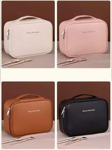 1 pieza Bolsa de maquillaje multifuncional para viajes, bolsa de almacenamiento de belleza, bolsa de artículos de tocador, bolso de mano portátil para viajes, bolsa de almacenamiento impermeable, bolsa de almacenamiento de brochas de maquillaje, bolsa de maquillaje de gran capacidad adecuada para productos de cuidado de la piel, productos de belleza, brochas de maquillaje, polvos compactos y lápices labiales. Es ideal para playas, escuelas, baños, festivales, regalos del Día de San Valentín y Navidad. Es un artículo imprescindible para madres, familiares, amigos y compañeros de clase.