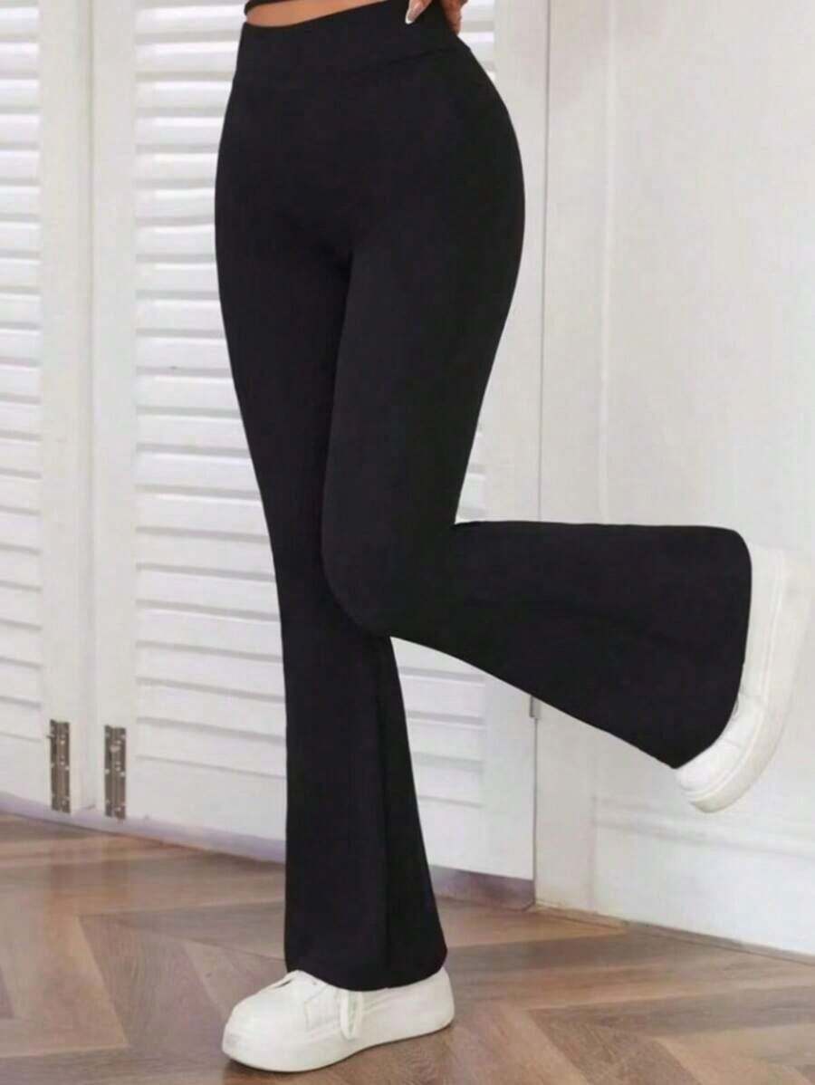 Calça Legging Flare Bailarina Suplex Cintura Alta academia dia a dia - Preto - Visão 1