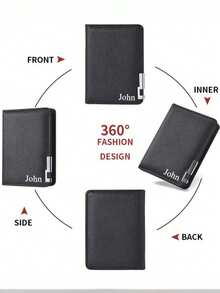1pc Customized Men's Short Wallet, Can Be Customized With Name/Text/Short Leather Wallet With Metal Edge, Cross-Grain Men's Multi-Card Wallet, Personalized Men's Wallet, PU Minimalist Multi-Slot Wallet, Customized Men's Wallet, PU Faux Leather Wallet, Made Of PU Material, Hot Stamping Craft, Personalized Gift, Personalized Gift For Brother, Father, Boyfriend, Suitable For Anniversary, Gift For Men - 彩色 - 查看 10