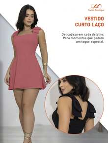 Short Elegant Loose Dress In Duna Fabric With Wide Straps And Bow For Women - Đỏ - Xem 3