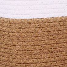 Cesta de almacenamiento de tela Yute, organizador plegable con revestimiento de Cuerda de algodón para ropa y juguetes, Cesta de lavandería de dos colores con asas de transporte fáciles - Blanco / Marrón _KIT-48Lt - Ver 4