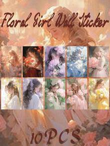 10 Stücke Blumen Mädchen Wandaufkleber, schöne, künstlerische und minimalistische Blumen Grußkarte Postkarte, für Innenräume, Schlafzimmer, Studentenwohnheim Wand, Premium Wandaufkleber