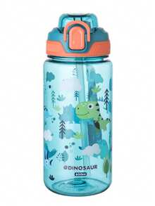 1 pièce Bouteille d'eau pour enfants de 600 ml avec impression de dessin animé, bouteille d'eau de sport avec paille, tasse à boire portable pour la maison, le bureau, l'école et l'extérieur