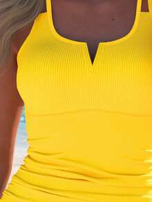 AguaCube 26SS Summer Women's Fashion Casual Vacation Striped Floral Print Tankini Set - Màu vàng - Xem 4