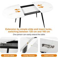 Dining Table And Chairs Set 4, Extendable Dining Table And 4 Upholstered Chairs, Marble Effect Table And Chairs For Living Room, Dining Room Set - 6 White Horizontal Line Chairs - View 4