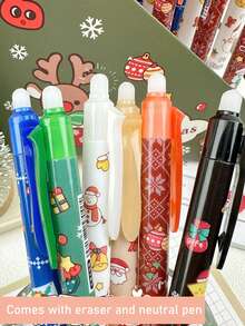 Set di 16 penne gel natalizie a cartoni animati, penne a sfera cancellabili con stampa di Babbo Natale carino, penne con punta fine per uso scolastico e di esame dei bambini, articoli di cartoleria natalizi di alta qualità come regalo per studenti delle scuole elementari