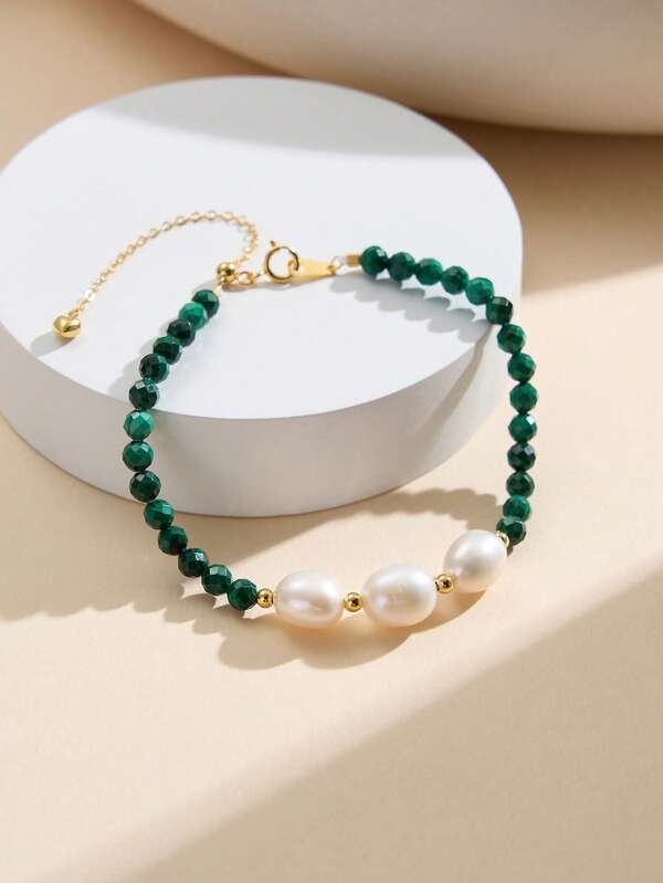 AETOLIA Braccialetto di perle d'acqua dolce naturali da 8-9 mm, in argento sterling 925 intarsiato con turchese/granato/turchese naturale, catena vintage regolabile, regalo da donna per festival, appuntamenti, matrimoni