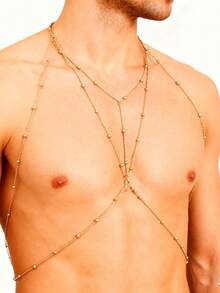 طقم قلادة متعددة الطبقات وسلسلة صدر وسلسلة خصر للرجال، سلسلة جسم من سبيكة مزينة بالراين للاستخدام اليومي والمناسبات