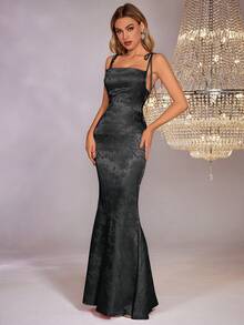 PARTHEA Women's Backless Criss-Cross Jacquard Satin Slip Maxi Dress - Black - View 6