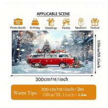 1 حافلة قديمة حمراء ديكور عيد الميلاد خلفية، مشهد غابة شتوية مع هدايا، ديكور عيد عام للحفلات، قماش للتصوير الداخلي والخارجي بدون كهرباء، لوازم حفلات، متوفر بأحجام متعددة - متعدد الألوان - مشاهدة 8