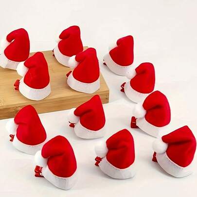 4/12 件圣诞老人帽子发夹，迷你鳄鱼夹和鸭夹，配有红白条纹丝带，耐用塑料节日发饰，适用于圣诞派对礼物，节日装饰，圣诞配饰，节日发夹，趣味设计，高品质工艺，发夹，女士发夹，花朵发夹，高品质发夹，干净的配饰，蝴蝶结发夹，发饰，发夹，爪子，女士爪子