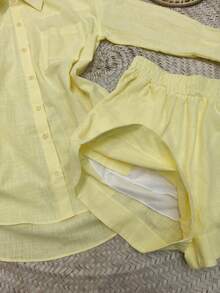 2-Piece Shirt And Shorts Set - Yellow - View 2