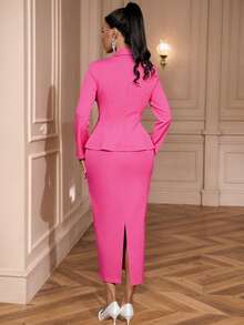 AOMEI Women's 2 Pieces Sets Rose Turn Down Collar Long Sleeve Single Breasted Blazer Jacket And Bodycon Skirt Suits Party Business Outfits,Outfit For Date,Party,Wedding Dress,Bridesmaid Dress,Graduation Dress,Wedding Guest Fall Women Clothes,Back To School