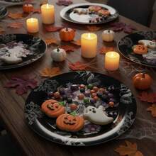 96 piezas platos y servilletas de Halloween, decoracin de de zombi, vajilla para de Halloween, platos de papel para 24 Negru - Negro - Ver 6