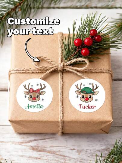 17/35/70pcs Reindeer Christmas Name Labels, Kids Gift Label Stickers, Personalized Text Customization,Gift Wrap Tags, Christmas Sticker Sheet, Personalized Holiday Gift Labels Boy Girl,Personalized Custom Gift,Personalized Christmas Ornament,Custom Christmas Decor,Christmas Gift ,Personalized Gifts