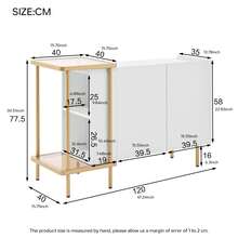 Credenza moderna bianca con 2 Türen e 2 offenen Fächern, Couchtisch aus Metall/Glas, Weiß, 120 x 40 x 77,5 cm (LxBxH)