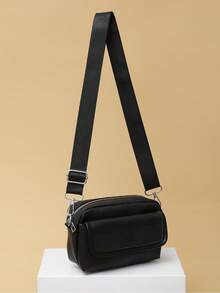 Sac à bandoulière décontracté pour homme, petit sac messenger à rabat mode, sac bandoulière en cuir PU noir, convient comme cadeau pour le petit ami - Noir - Voir 4